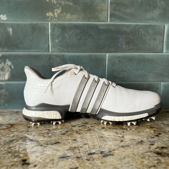 Adidas Men's 10.5 White Golf Shoes With Boost Technology Spiked Soles & Lace-Up - Picture 6 of 10